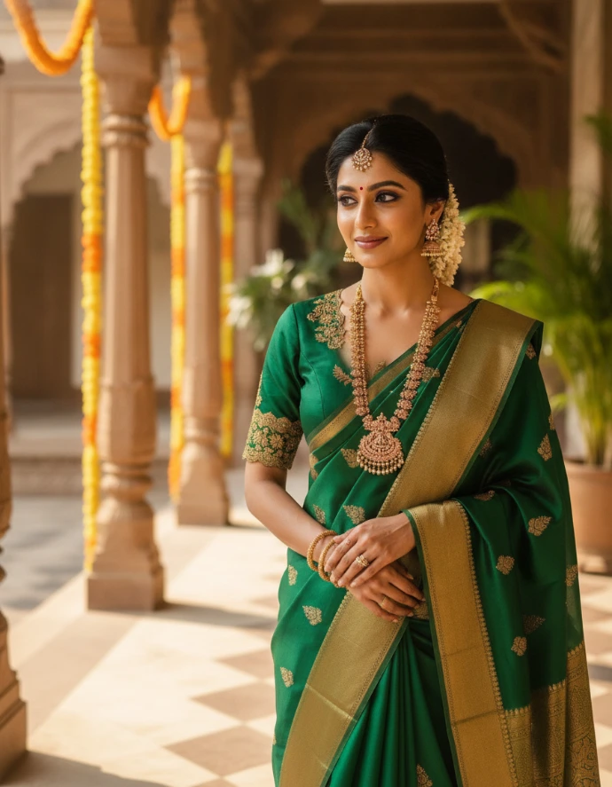 AI Generated Bridal Blouse Reimagined in Heritage Setting